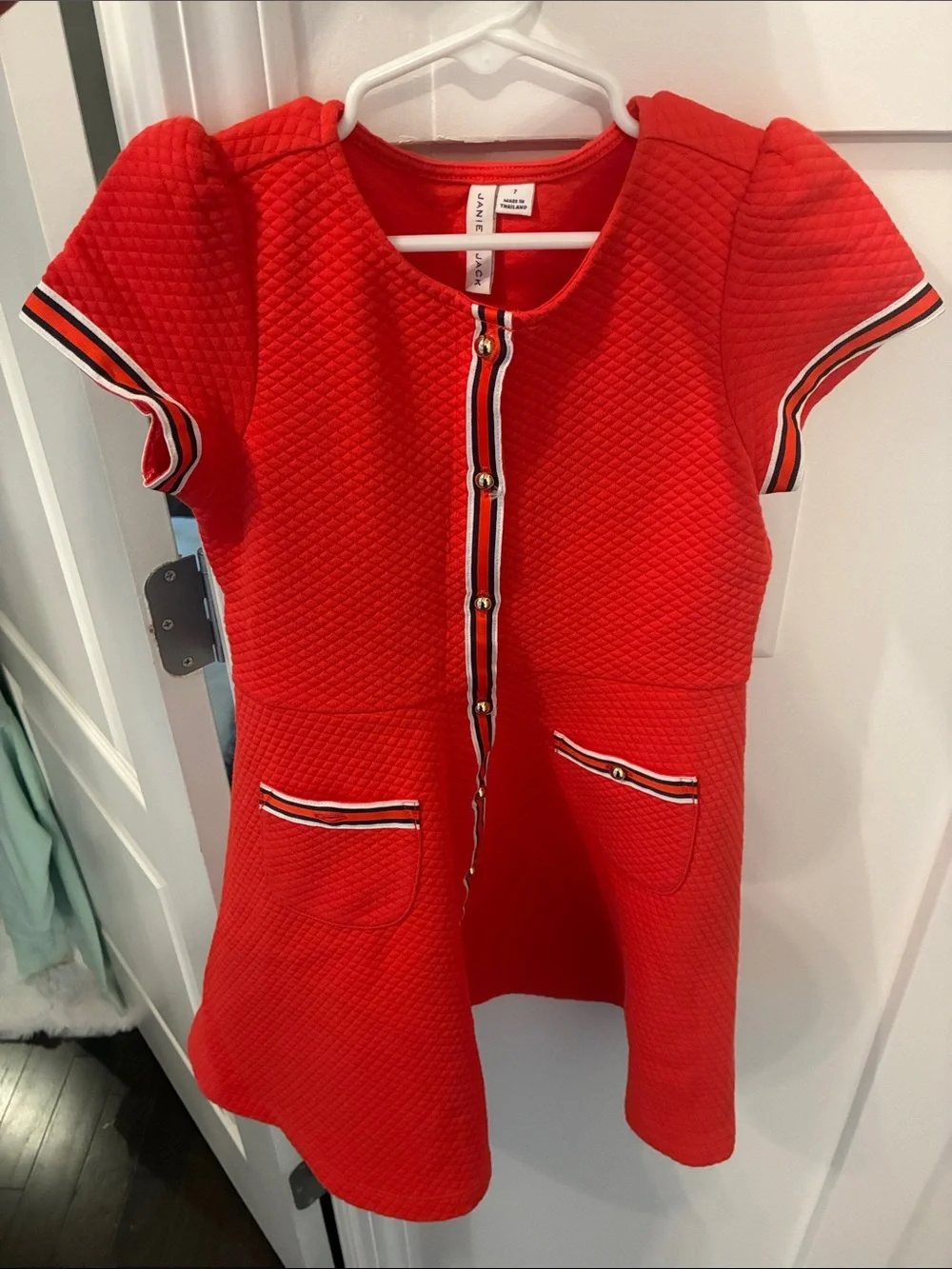 Janie and Jack Red Quilted Stripe-Trim Dress
